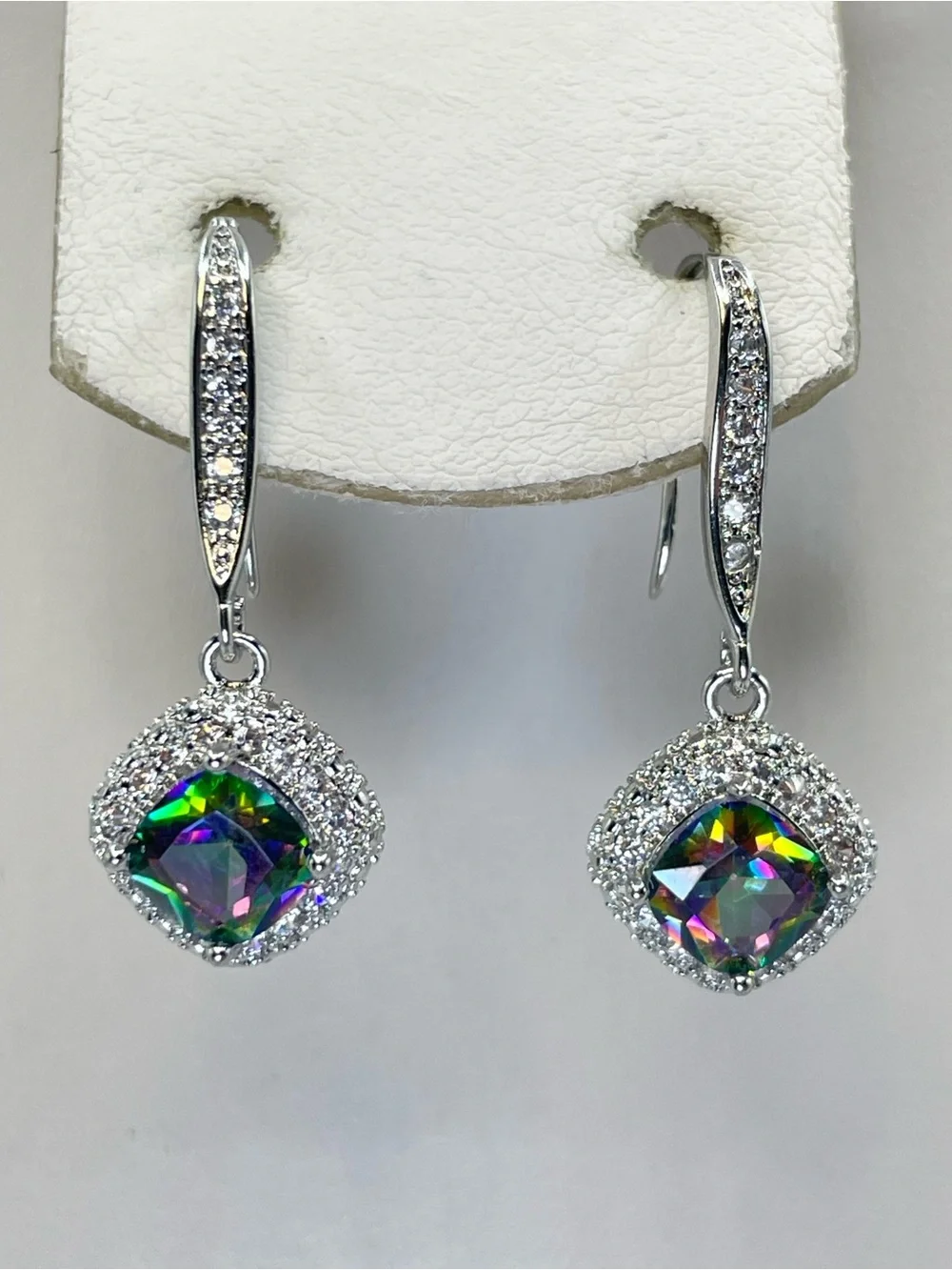 Swarovski Crystal Elements Mystic Rainbow Crystal Halo Drop Earrings Silver Glam